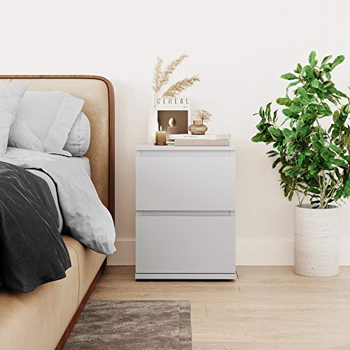 URBNLIVING 2 Drawer Wooden Bedroom Bedside Cabinet No Handle Storage Nightstand Side Table (White Carcass + White Drawers) URBNLIVING
