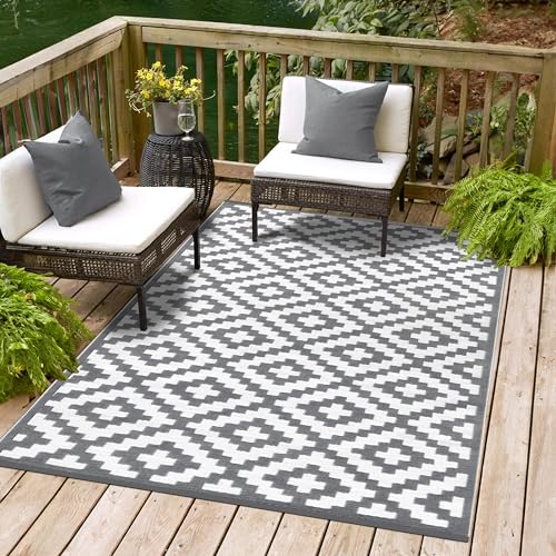 Green Decore Reversible Recycled Plastic Outdoor Rug | Perfect for Garden, Patio, Picnic, Decking | Stain And Water Resistant | Nirvana Grey/White 120x180 cm Green Decore