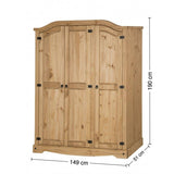 Corona 3 Door Arch Top Wardrobe Solid Pine Storage Bedroom Furniture Corona Furniture