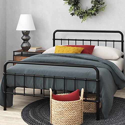 Zinus Florence Single Bed frame - Bed 90x190 cm - 36 cm Height with Underbed storage - Metal Platform Bed frame with Headboard and Footboard - Black ZINUS