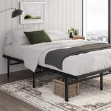 Zinus Justin Double Bed frame - Bed 135x190 cm - 36cm Height - Metal bed frame with Underbed storage and steel slat support - Black ZINUS