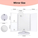 Nestling Vanity Cosmetic/ Makeup Mirror with 22 LED Lights, Touch Screen, Magnification Tri-Fold 2X 3X Magnifying, 180° Free Rotation, Dual Power Supply (White) Nestling