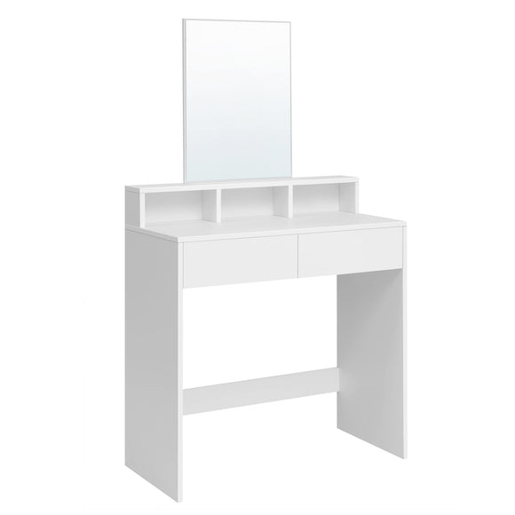 VASAGLE Dressing Table with Large Rectangular Mirror, Vanity Table with 2 Drawers and 3 Open Compartments, Vanity Table, Modern Style, White RDT113W01 VASAGLE