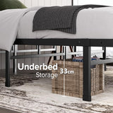 Zinus Justin Double Bed frame - Bed 135x190 cm - 36cm Height - Metal bed frame with Underbed storage and steel slat support - Black ZINUS