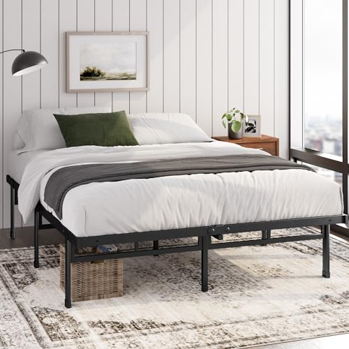 Zinus Justin Double Bed frame - Bed 135x190 cm - 36cm Height - Metal bed frame with Underbed storage and steel slat support - Black ZINUS