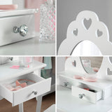 Runesol Girls Dressing Table (Age 3-7yrs) With Mirror and Stool, Children White Wooden, Kids Vanity Table with Crystal Knobs, Childs Dresser, Christmas Girl Gift, Kid Dressing Table Set Runesol