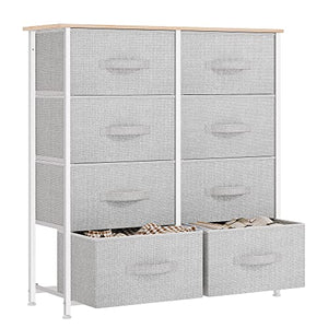 YITAHOME Chest of Drawers with 8 Drawers,Bedroom Drawers, Fabric Dresser with Wood Top,Drawer storage unit for for Bedroom, Living room, Kids room,Light Grey YITAHOME