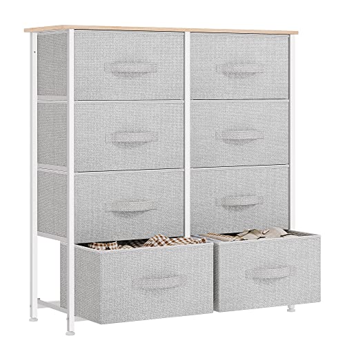 YITAHOME Chest of Drawers with 8 Drawers,Bedroom Drawers, Fabric Dresser with Wood Top,Drawer storage unit for for Bedroom, Living room, Kids room,Light Grey YITAHOME