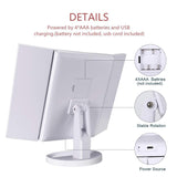 Nestling Vanity Cosmetic/ Makeup Mirror with 22 LED Lights, Touch Screen, Magnification Tri-Fold 2X 3X Magnifying, 180° Free Rotation, Dual Power Supply (White) Nestling