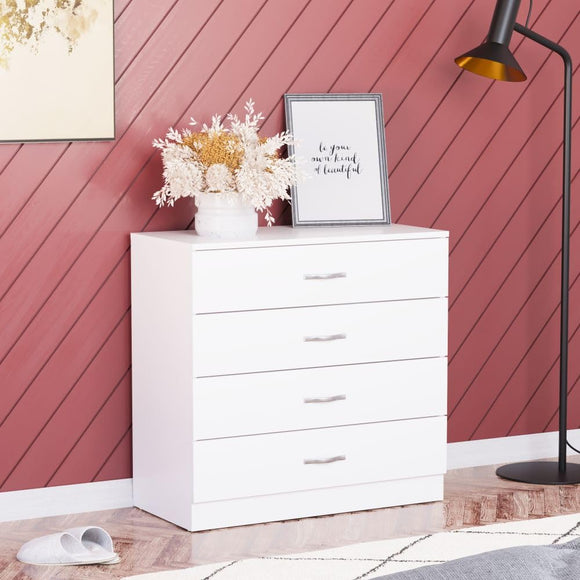 Vida Designs White Chest of Drawers, 4 Drawer With Metal Handles & Runners, Unique Anti-Bowing Drawer Support, Riano Bedroom Furniture Vida Designs