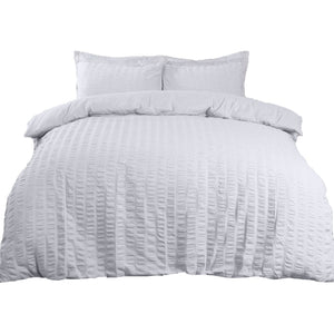Highams Seersucker Duvet Cover with Pillow Case Bedding Set, Luxury White - Double Highams