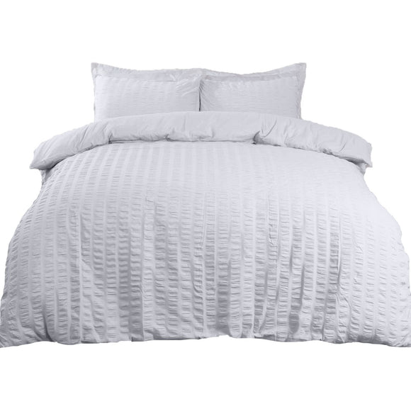 Highams Seersucker Duvet Cover with Pillow Case Bedding Set, Luxury White - Double Highams