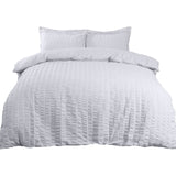 Highams Seersucker Duvet Cover with Pillow Case Bedding Set, Luxury White - Double Highams