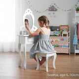 Runesol Girls Dressing Table (Age 3-7yrs) With Mirror and Stool, Children White Wooden, Kids Vanity Table with Crystal Knobs, Childs Dresser, Christmas Girl Gift, Kid Dressing Table Set Runesol