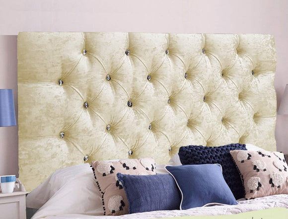 Serenity Headboards Headboard Crushed Velvet Ornamental Crystal Diamond Sturdy Frame Parts Supplied (Double 4 FEET 6 INCHES, Cream) Serenity Headboards