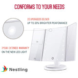 Nestling Vanity Cosmetic/ Makeup Mirror with 22 LED Lights, Touch Screen, Magnification Tri-Fold 2X 3X Magnifying, 180° Free Rotation, Dual Power Supply (White) Nestling
