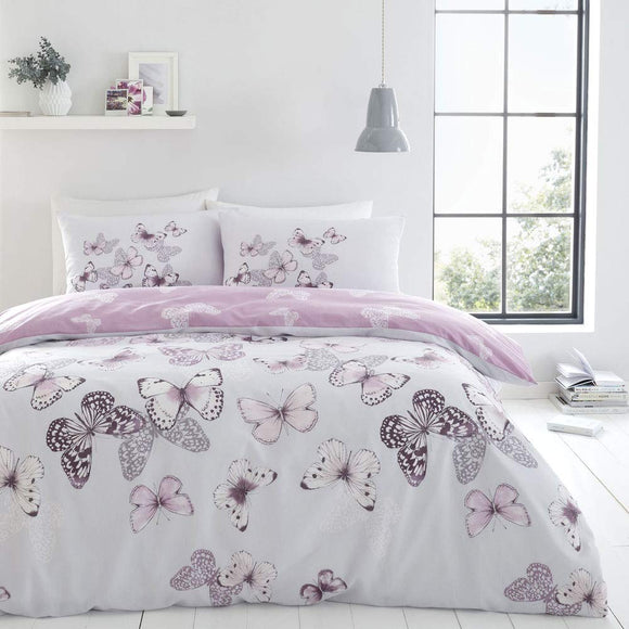 Catherine Lansfield Scatter Butterfly Reversible Single Duvet Cover Set with Pillowcase Heather Catherine Lansfield