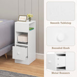 EUGAD 0179ZZ-2 Set of 2 Narrow Bedside Tables with 2 Open Shelves 1 Drawer, Narrow Small Bedside Cabinet in Bedroom, 25 x 66 x 30 cm, Space-Saving, Made of Wood Material, White EUGAD