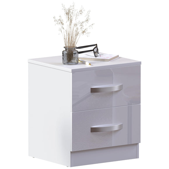 Movian Amazon Brand High Gloss Bedside Cabinet White, 2 Drawer With Metal Handles and Runners, Unique Anti-Bowing Drawer Support, Bedroom Furniture Movian