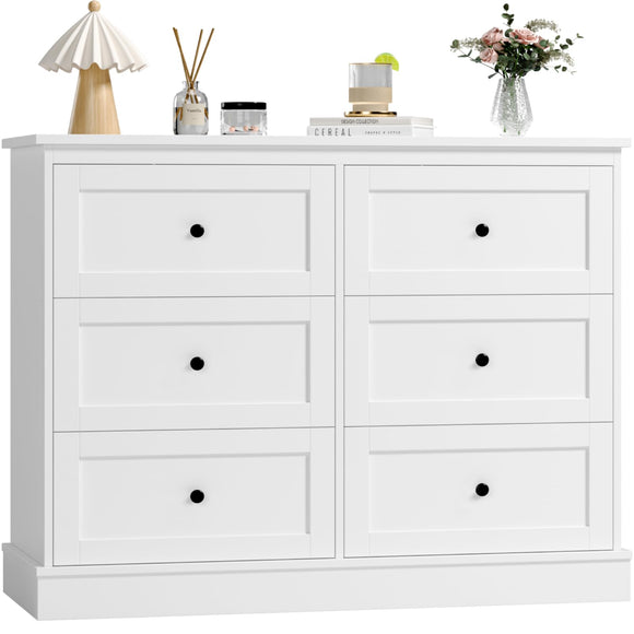 FOREHILL Bedroom Chest of Drawers White Storage Cabinet with 6 Drawers White Sideboard Dresser Drawers for Living Room Hallway 108x40x87cm FOREHILL