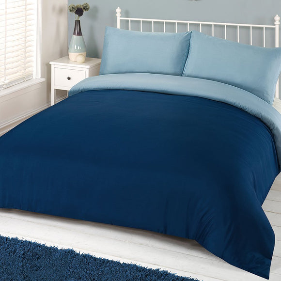 Brentfords Plain Dye Duvet Cover with Pillowcase Reversible Bedding Set - Navy Blue - Single Brentfords