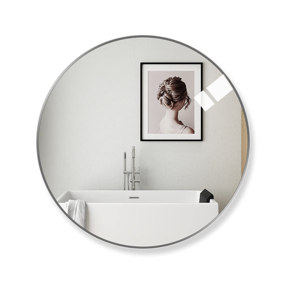 Amazing Tour 50cm Large Modern Round Mirror Silver Brushed Frame Wall Mirror Metal Framed HD Glass Wall Mirror for Makeup Bathroom Living Room Amazing Tour