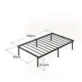 Zinus Caleb Single Bed frame - Bed 90x190 cm - 36cm Height - Metal bed frame with Underbed storage and steel slat support - Foldable bed - Black ZINUS