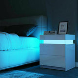 TUKAILAi Bedside Table with LED Light, 2 Drawers and High Gloss Nightstand Bedside Cabinet Table for Bedroom Living Room TUKAILAi