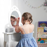 Runesol Girls Dressing Table (Age 3-7yrs) With Mirror and Stool, Children White Wooden, Kids Vanity Table with Crystal Knobs, Childs Dresser, Christmas Girl Gift, Kid Dressing Table Set Runesol