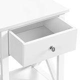 Yaheetech White Bedside Table Set of 2, X Shaped Cabinet with Drawer and Open Shelf Narrow Wooden Nightstand Storage Unit for Bedroom Small Side Table for Living Room, 40x30x55cm Yaheetech