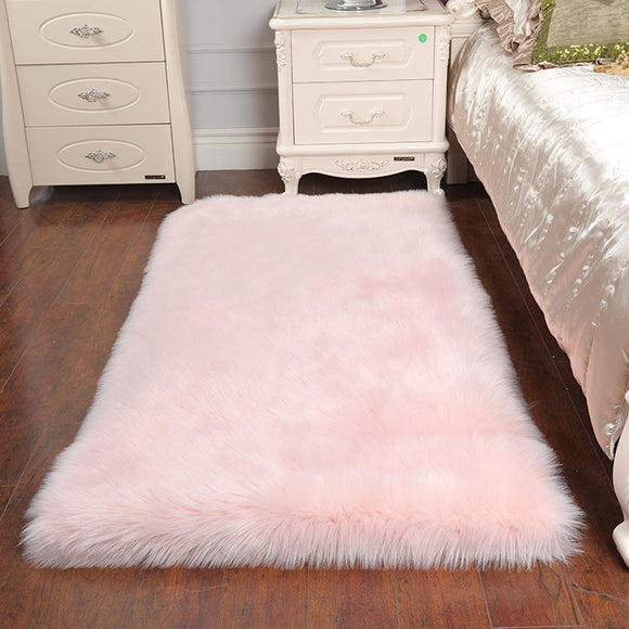 Cumay Super Soft Fluffy Faux Sheepskin Bedside Rugs, Shaggy Silky Plush Carpet For Bedrooms Rugs Living Room Kids Rooms Decor(23.6 x 35.4 inch, Pink) Cumay
