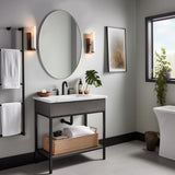 ANDY STAR Chrome Bathroom Mirror, 24x32'' Polished Chrome Oval Wall Mirror for Bathroom, Modern Chrome Vanity Mirror Pill Shaped Metal Mirror Stainless Steel Frame Wall Mount Horizontal or Vertical ANDY STAR