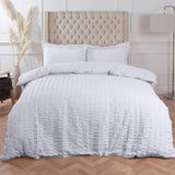Highams Seersucker Duvet Cover with Pillow Case Bedding Set, Luxury White - Double Highams