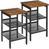 VASAGLE Side Table Set, Nightstand, Industrial Set of 2 Bedside Tables, with Adjustable Mesh Shelves, Living Room, Bedroom, Hallway, Office, Stable, Rustic Brown and Black LET24X VASAGLE