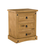 Vida Designs 3 Drawer Bedside Chest Distressed Waxed Rectangular Nightstand Table, Solid Pine Wood, 35 cm D x 48 cm W x 60 cm H Vida Designs