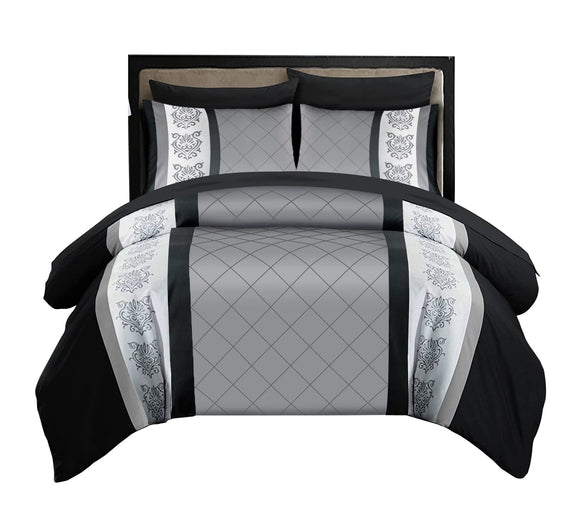LAZZARO King Size Duvet Set, Non-Iron Kingsize Duvet Covers Bedding Sets, 3 Pcs with Zipper Closure + 2 Pillowcases 230 cm x 220cm Black/White/Grey lazzaro home feel the difference