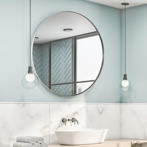 ANDY STAR Round Bathroom Mirror, 24’’ Polished Chrome Round Bathroom Mirrors in Stainless Steel Metal Frame 1" Deep Set Design ANDY STAR