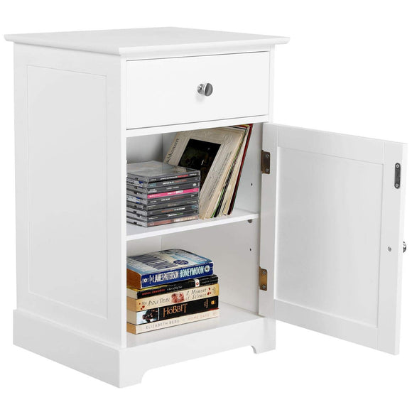 Yaheetech White Bedside Table with Cupboard, Modern Bedside Cabinet with Lid & Drawer, Wooden Side Table End Table Storage Unit for Living Room/Bedroom/Hallway/Office Yaheetech