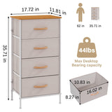 KU Syang Dresser with 4 Drawers - Fabric Chest of Drawers with Large Storage Space, Modern Tall Tower Unit Storage Organiser for Living Room/Bedroom, Wooden Top and Metal Frame (White/Grey) KU Syang
