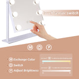 Hansong Hollywood Vanity Mirror with Lights 12 Dimmable LED Bulbs Lighted Makeup Mirror with 3 Color Light & 10X Magnifying Touchscreen Control 360° Rotation Dressing Table Mirror Hansong
