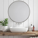 ANDY STAR Round Bathroom Mirror, 24’’ Polished Chrome Round Bathroom Mirrors in Stainless Steel Metal Frame 1" Deep Set Design ANDY STAR
