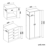 ELEGANT High Gloss Mirrored Wardrobe Set 2 Doors Wardrobe with Mirror and 4 Drawer Chest and Bedside Cabinet, White/Oak ELEGANT