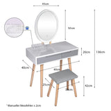 YOURLITE Dressing Table with LED Lights Mirror - White Vanity Makeup Table Set with Adjustable Brightness Mirror, Cushioned Stool and Free Make-up Organizer (White+Grey+Oval Mirror) YOURLITE