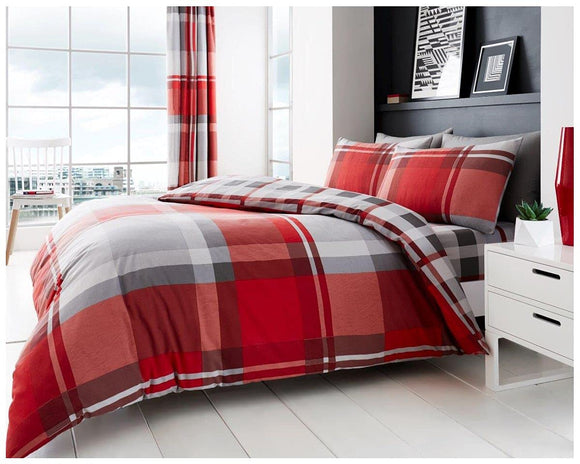 GC GAVENO CAVAILIA Checkered Duvet Cover + Pillow Cases | Poycotton King Size Bedding (230x220 cm) | Soft Bed Covers Red GC GAVENO CAVAILIA