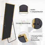 Koonmi Floor Mirror, 52 x 161 cm Mirror Full Length with Minimalist Narrow Aluminum Frame, Modern Large Wall Mirror Standing or Hanging for Living Room and Bedroom, Gold Koonmi