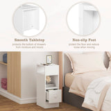EUGAD 0179ZZ-2 Set of 2 Narrow Bedside Tables with 2 Open Shelves 1 Drawer, Narrow Small Bedside Cabinet in Bedroom, 25 x 66 x 30 cm, Space-Saving, Made of Wood Material, White EUGAD