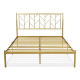 Allewie Queen Size Modern Platform Bed Frame with Vintage Headboard, 14 Inches Metal Mattress Foundation with Storage, No Box Spring Needed, Easy Assembly, Gold Allewie