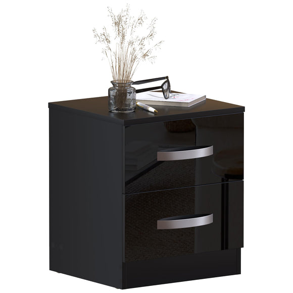 Amazon Brand - Movian Square High Gloss 2 Drawer nightstand Cabinet, 47 x 40 x 36 cm, Black Movian