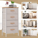 KU Syang Dresser with 4 Drawers - Fabric Chest of Drawers with Large Storage Space, Modern Tall Tower Unit Storage Organiser for Living Room/Bedroom, Wooden Top and Metal Frame (White/Grey) KU Syang