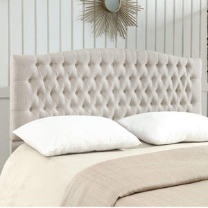 24KF Linen Upholstered Tufted Button King Headboard and Comfortable Fashional Padded King/California King Size headboard - Ivory 24KF